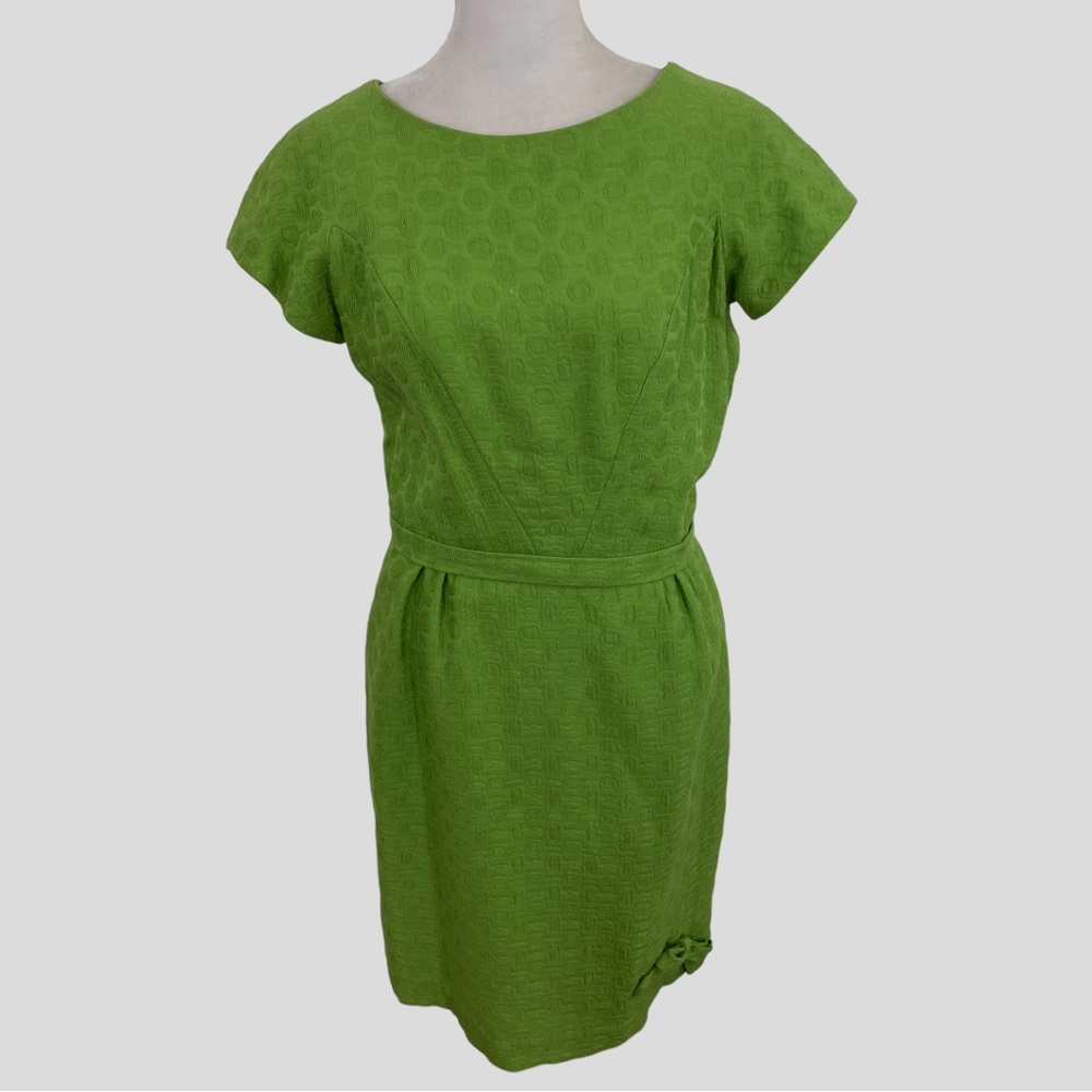 Sara Campbell Green Retro Dot Bow Detail Sheath Dress